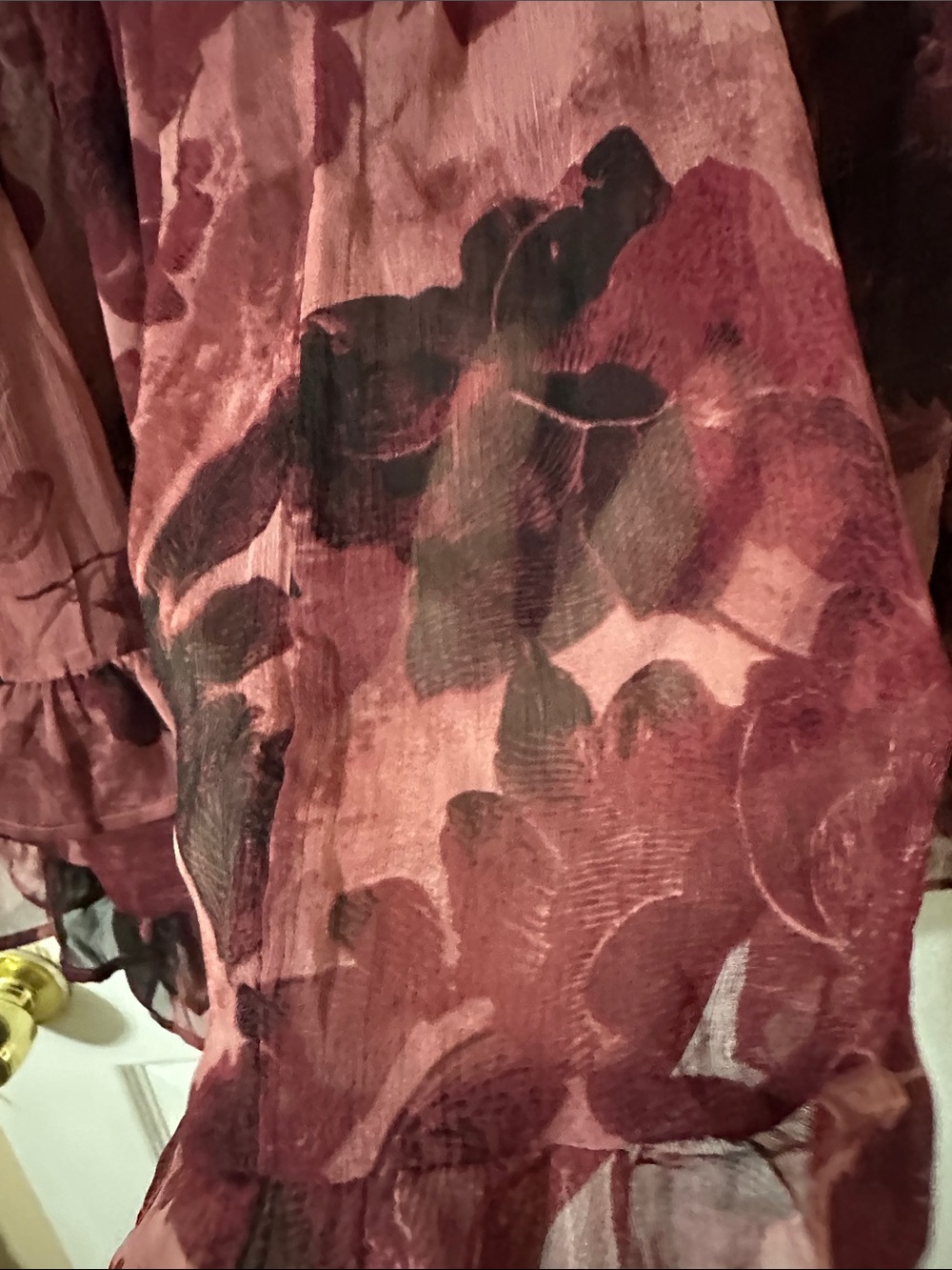 Free People Rose Burgundy Floral Sheer Ruffle Blouse - Picture 7 of 8